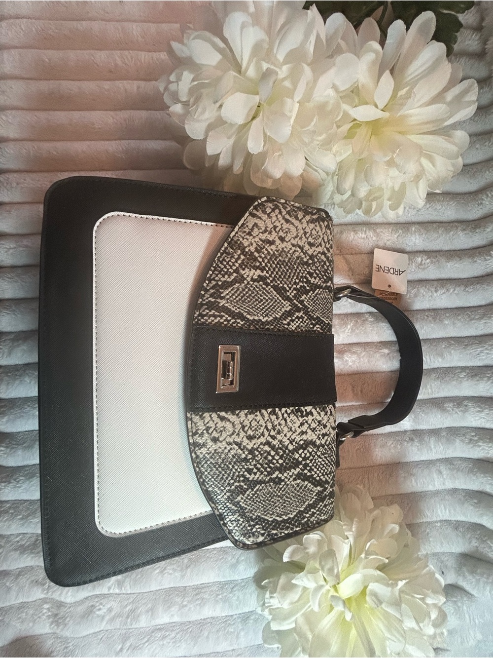 Ardene Black & White Snake-Trim Top Handle Satchel
